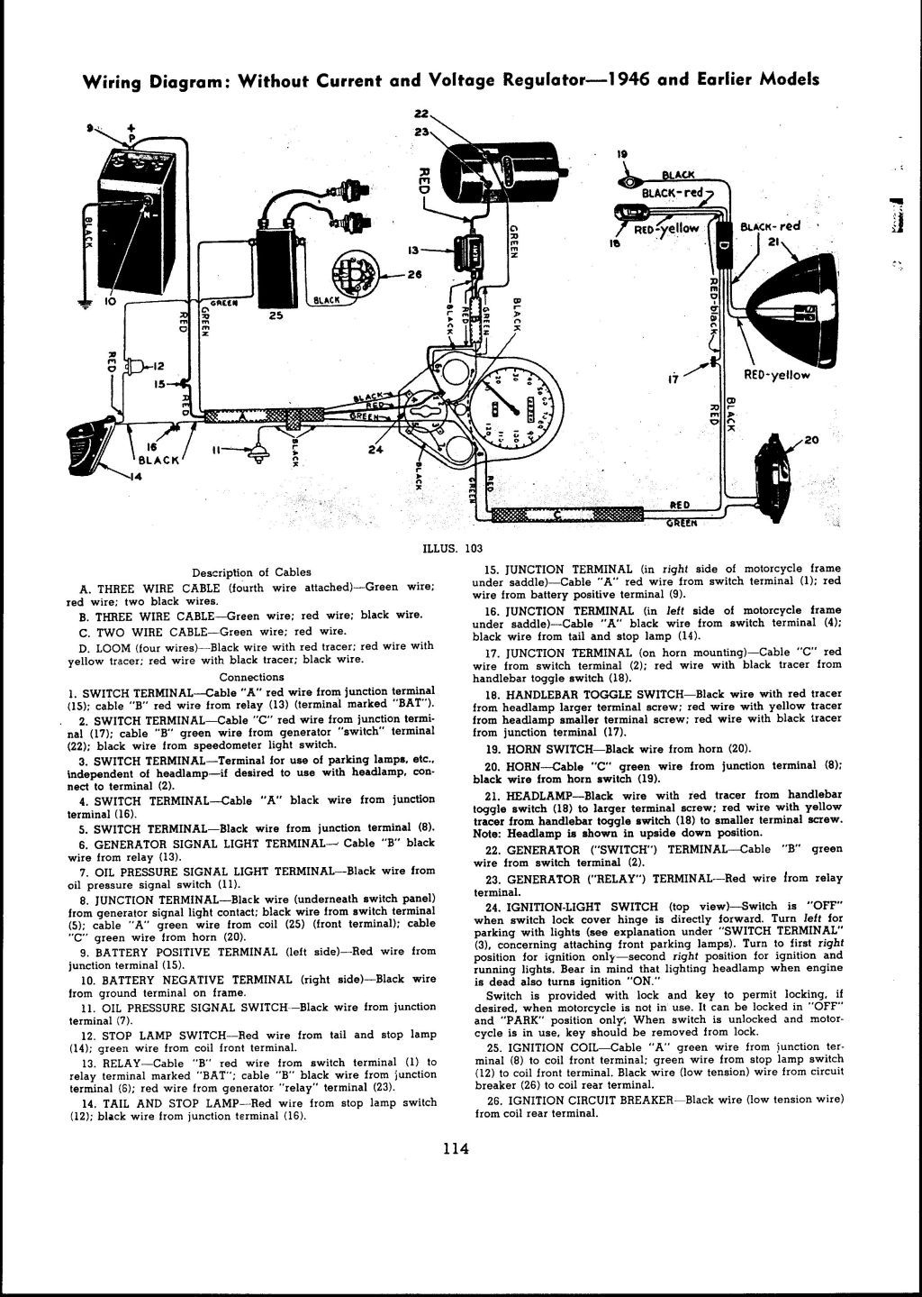 1946 And Earlier Models Wiring Diagram: With Current And Voltage - Voltage Regulator Wiring Diagram