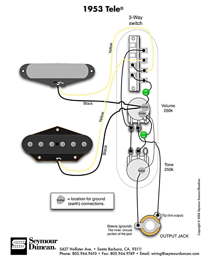 1953 Tele Wiring Diagram (Seymour Duncan) | Telecaster Build - Telecaster Wiring Diagram 3 Way