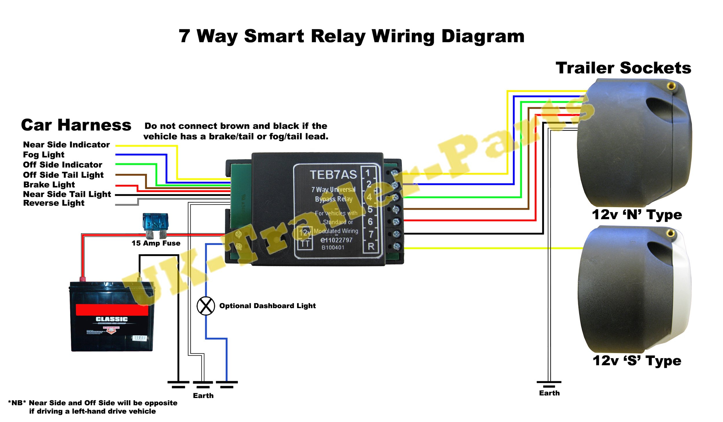 7 Way Universal Bypass Relay Wiring Diagram | Uk-Trailer-Parts - 7 Wire Trailer Wiring Diagram