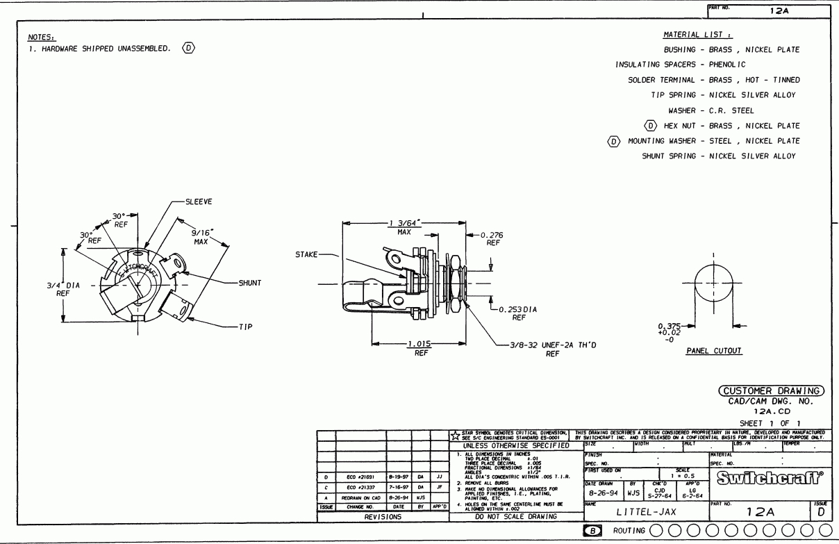 750A 1/4&amp;quot; Phone Jack Chassis Connector, Mates With Standard 1/4 - Phone Jack Wiring Diagram