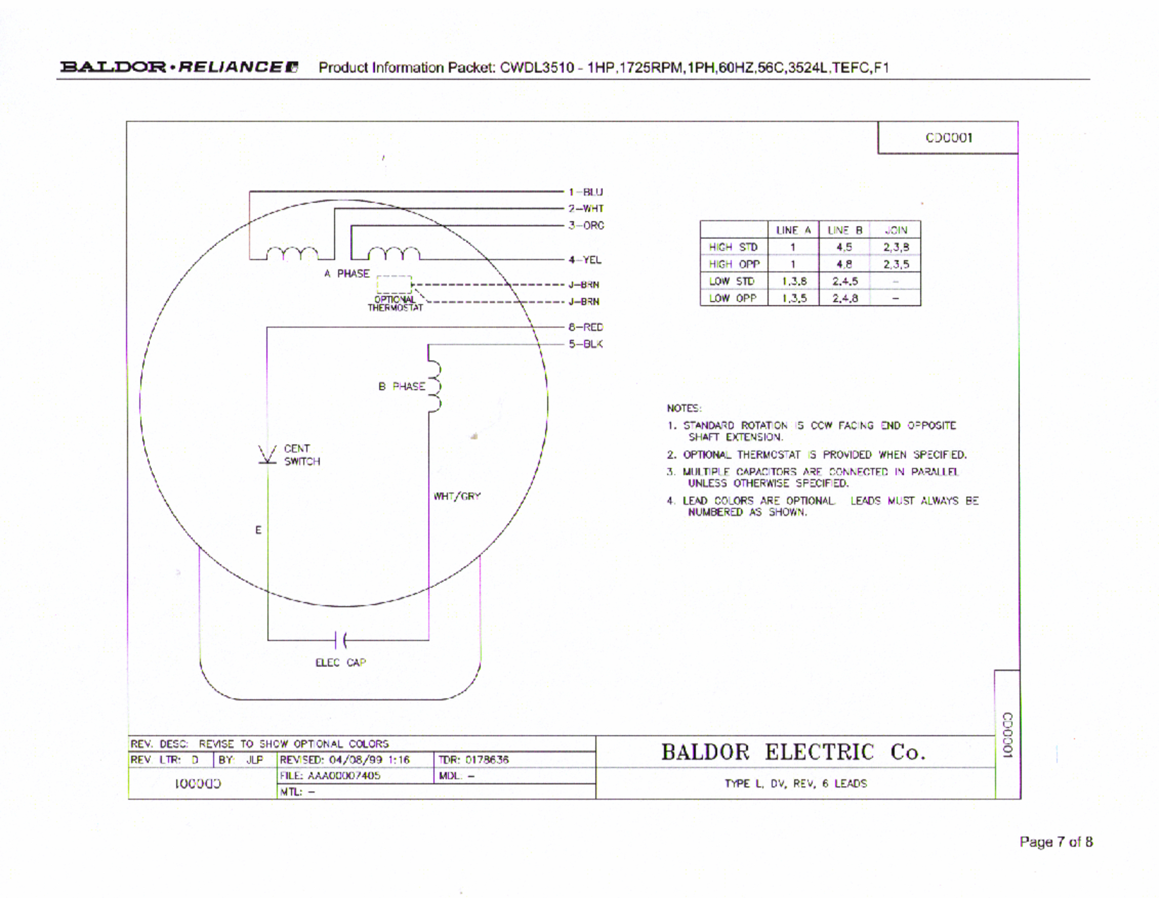 Baldor L1408T Capacitor Wiring Diagram | Manual E-Books - Baldor Motors Wiring Diagram