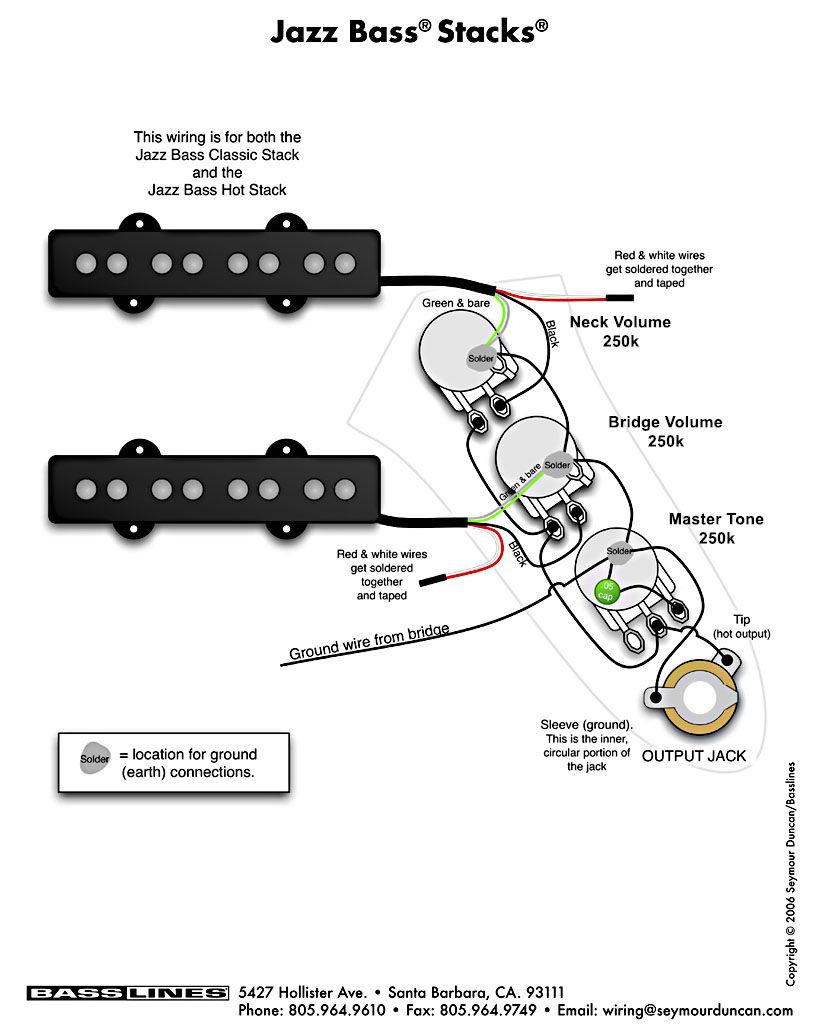 Bass Pickup Wiring - Jazz Bass Stacks |Basslines, Usa | Guitar - Jazz Bass Wiring Diagram