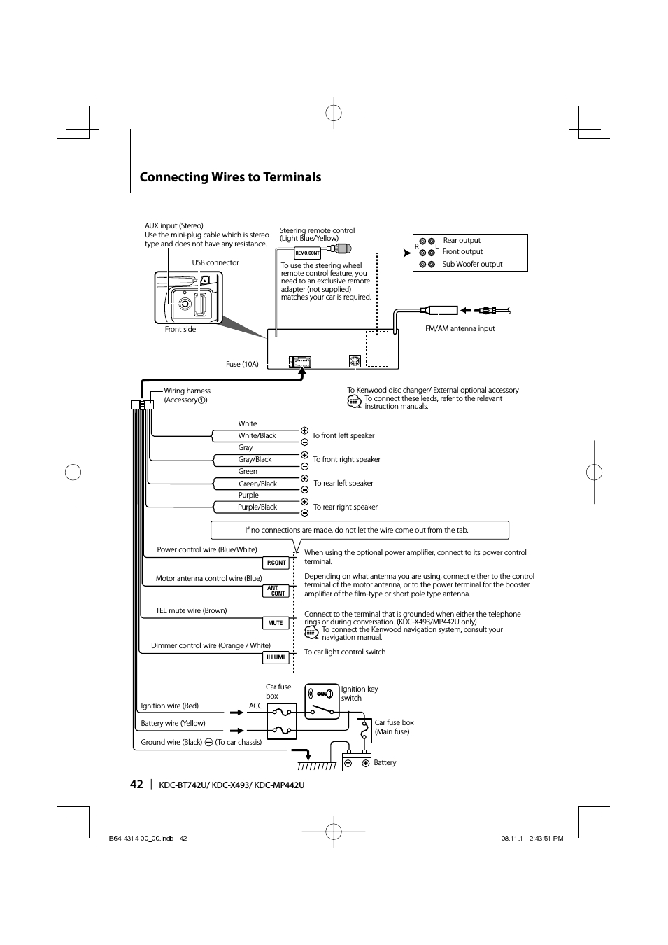 Connecting Wires To Terminals | Kenwood Kdc-Bt742U User Manual - Kenwood Kdc Wiring Diagram