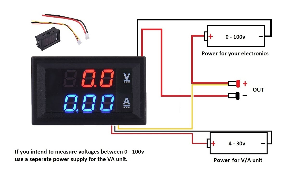 Dc 100V 10A Voltmeter Ammeter Blue + Red Led Amp Dual Digital Volt - Digital Volt Amp Meter Wiring Diagram