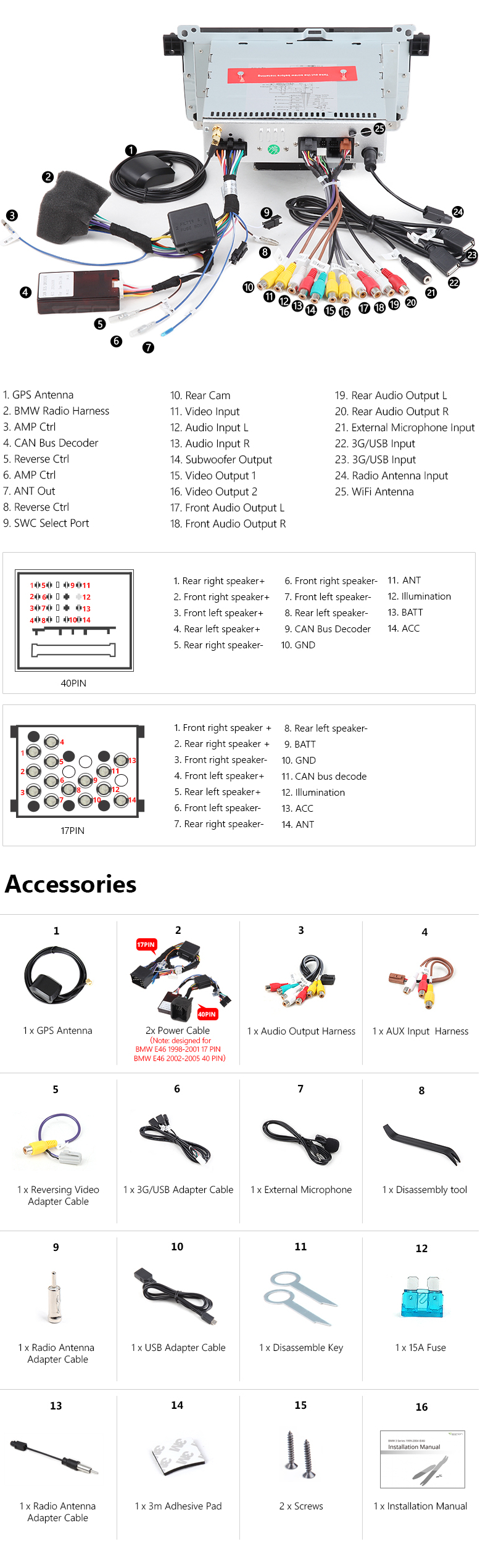 Eonon Ga7150A | Bmw E46 Android 6.0 Octa Core Car Stereo Gps - Eonon Wiring Diagram