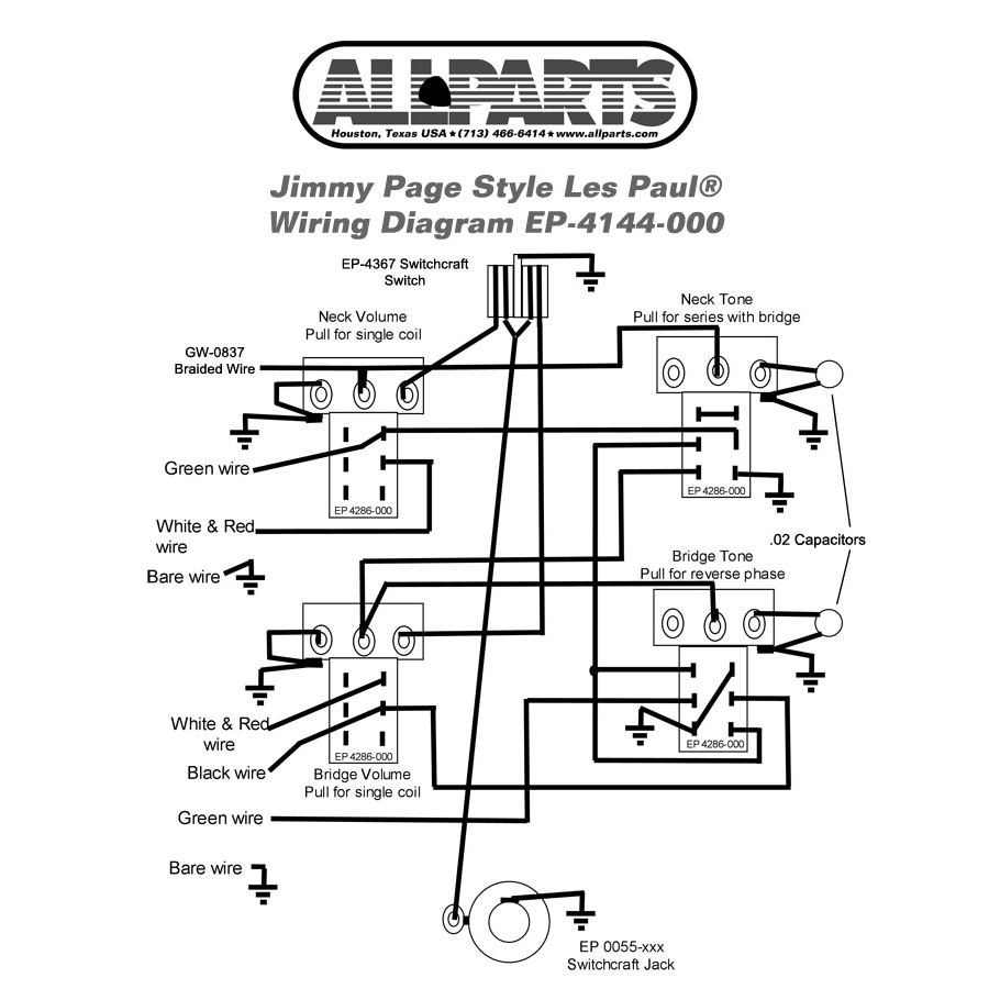 Ep-4144-000 Wiring Kit For Gibson® Jimmy Page Les Paul® Allparts - Jimmy Page Wiring Diagram