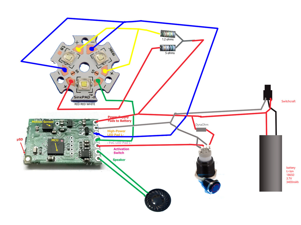 Full Op Sabre Sith : Nano Biscotte + 3 Leds (Red,red,white) Flash - Nano Biscotte V4 Wiring Diagram