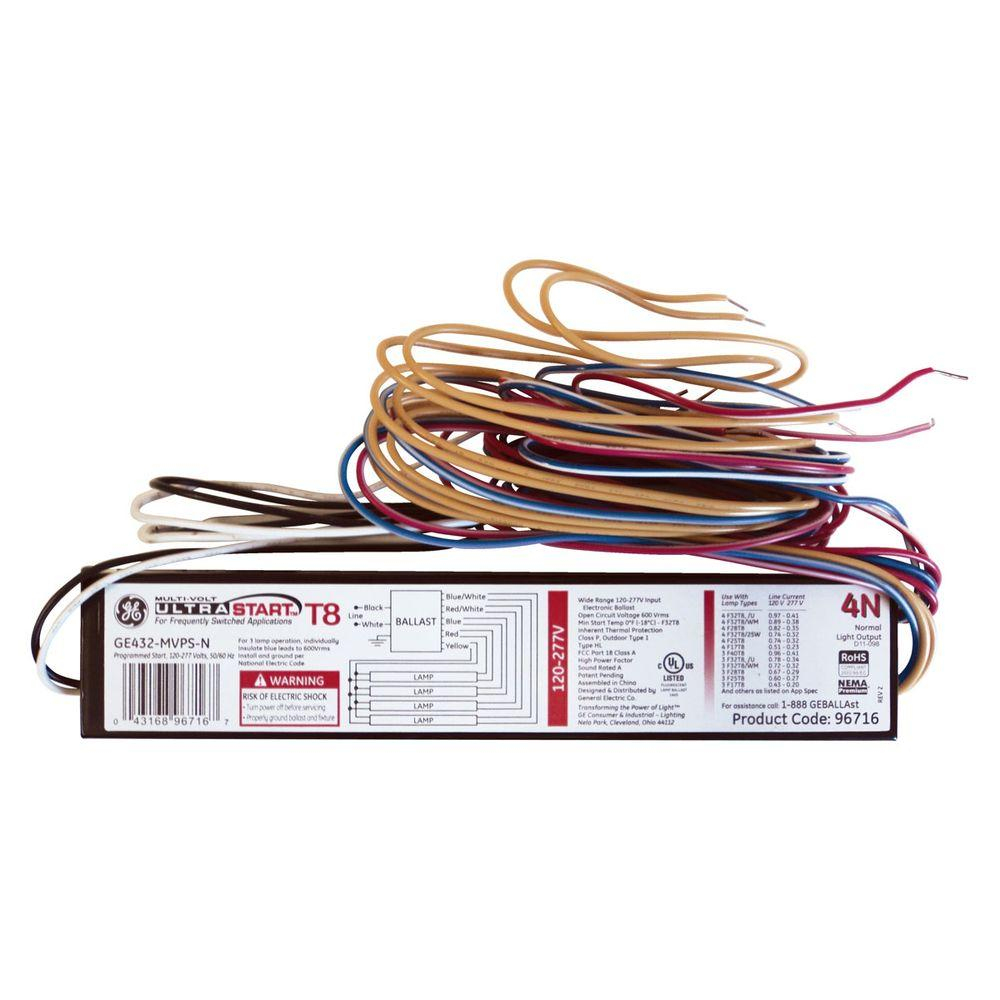 Ge 120 To 277-Volt Electronic Program Start Ballast For 4 Ft. 4-Lamp - 4 Lamp T8 Ballast Wiring Diagram