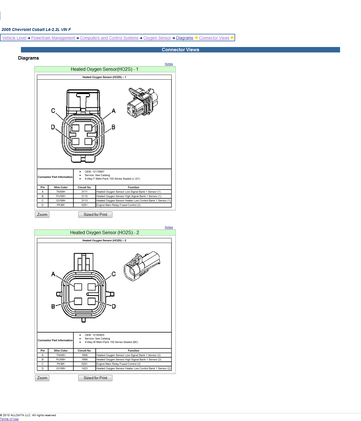 Gm O2 Sensor Wiring Diagram | 2005 Chevrolet Cobalt: Oxygen Sensor - O2 Sensor Wiring Diagram