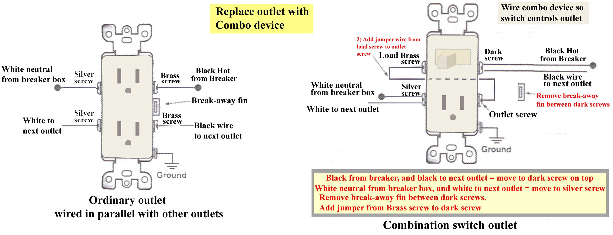 How To Wire Combination Switch Outlet - Switched Outlet Wiring Diagram