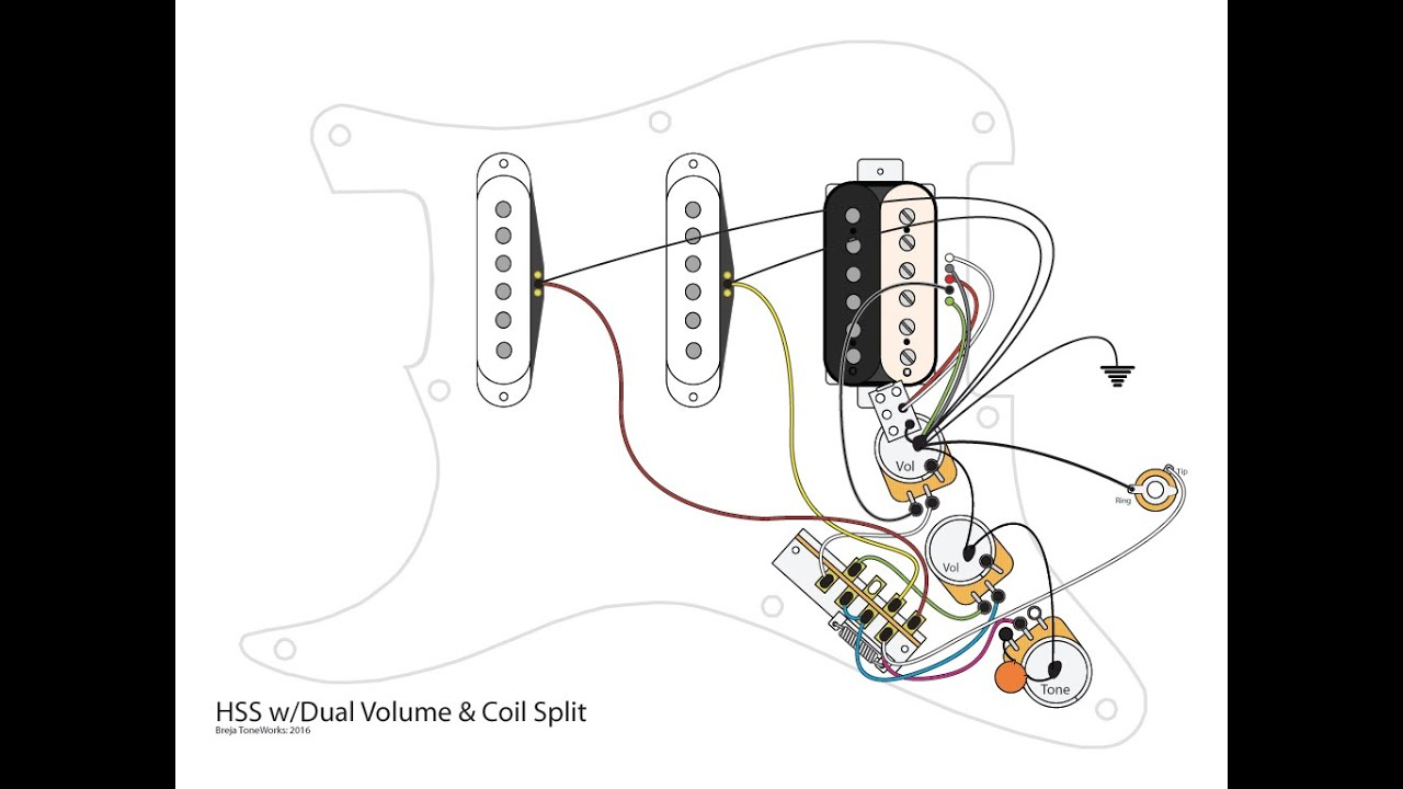 Hss Guitar W/dual Volumes, Master Tone And Coil Split - Youtube - Fender Hss Wiring Diagram