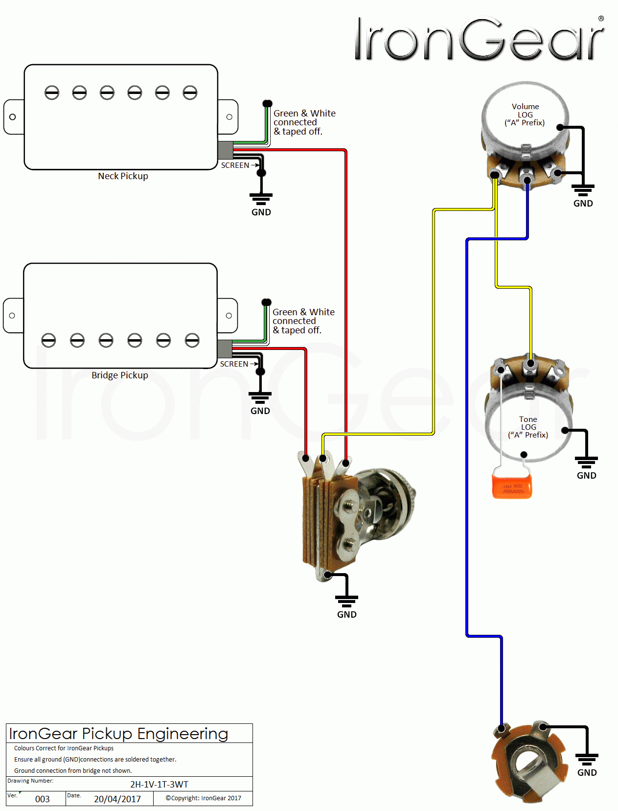 Irongear Pickups - Wiring - Guitar Wiring Diagram 2 Humbucker 1 Volume 1 Tone
