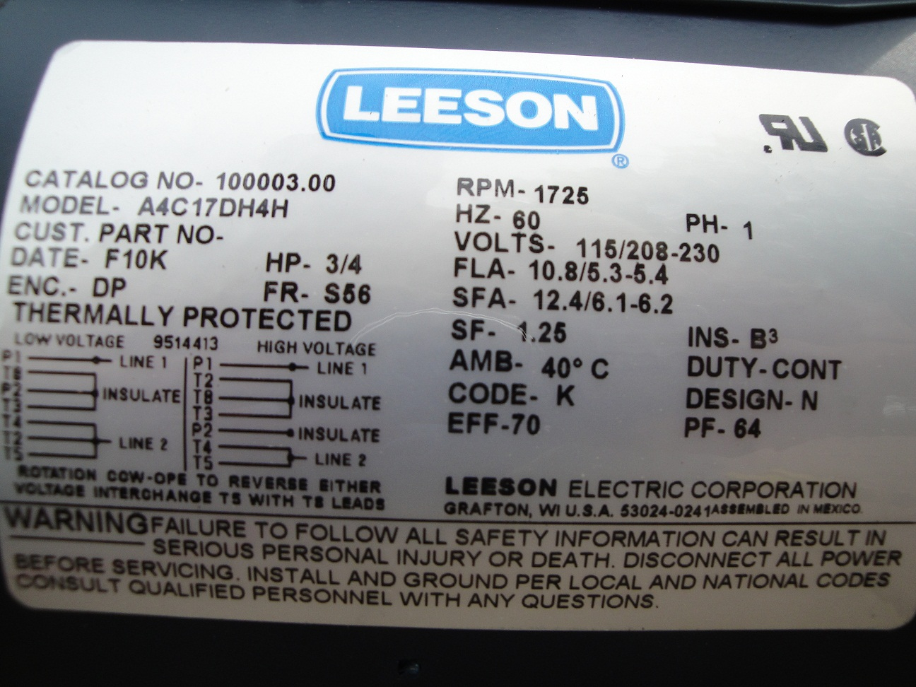 Leeson Motors Wiring Diagram | Manual E-Books - Leeson Motor Wiring Diagram
