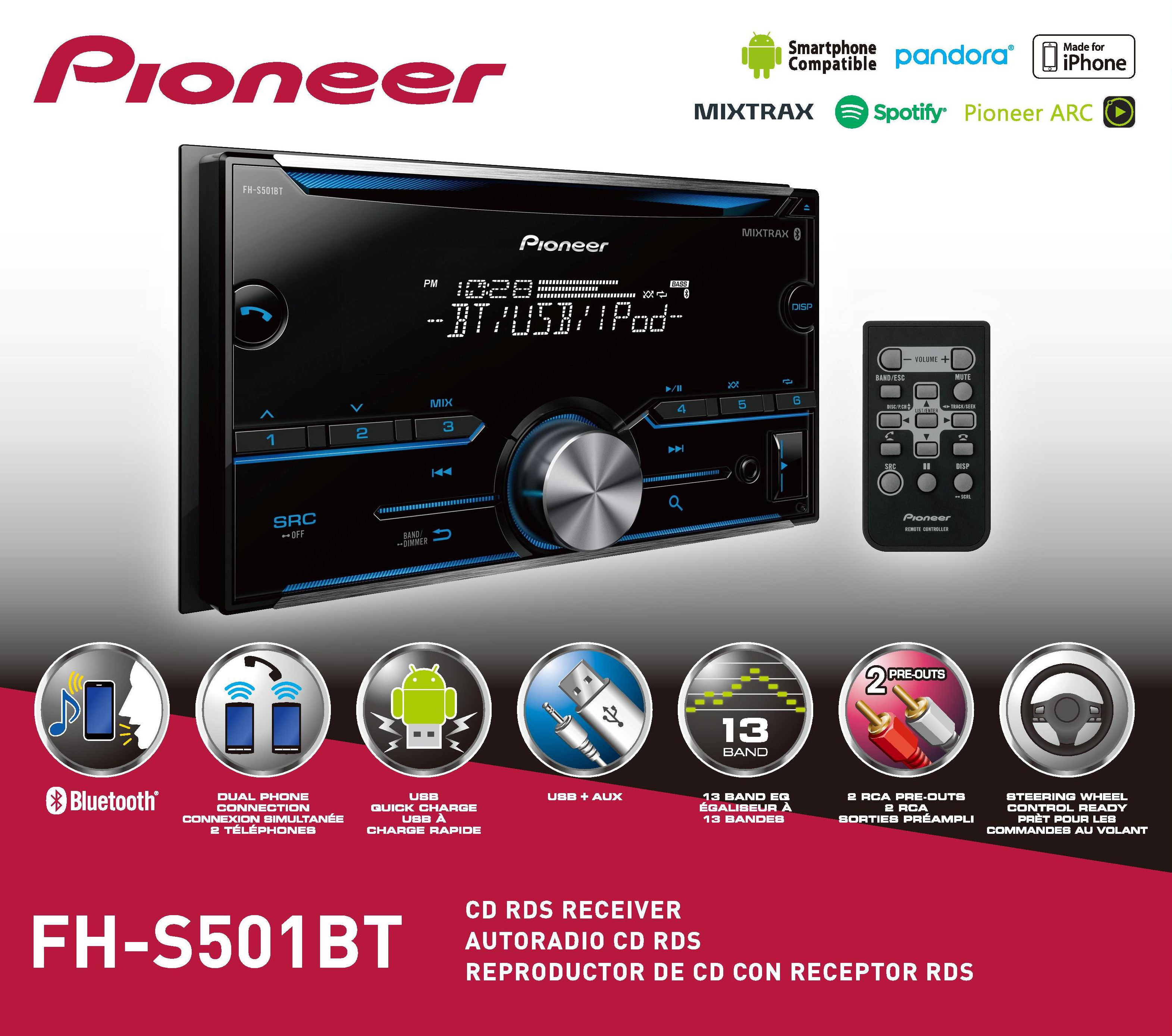 Pioneer Fh-S501Bt Bluetooth Double Din Sized Receiver - Walmart - Pioneer Fh-S501Bt Wiring Diagram