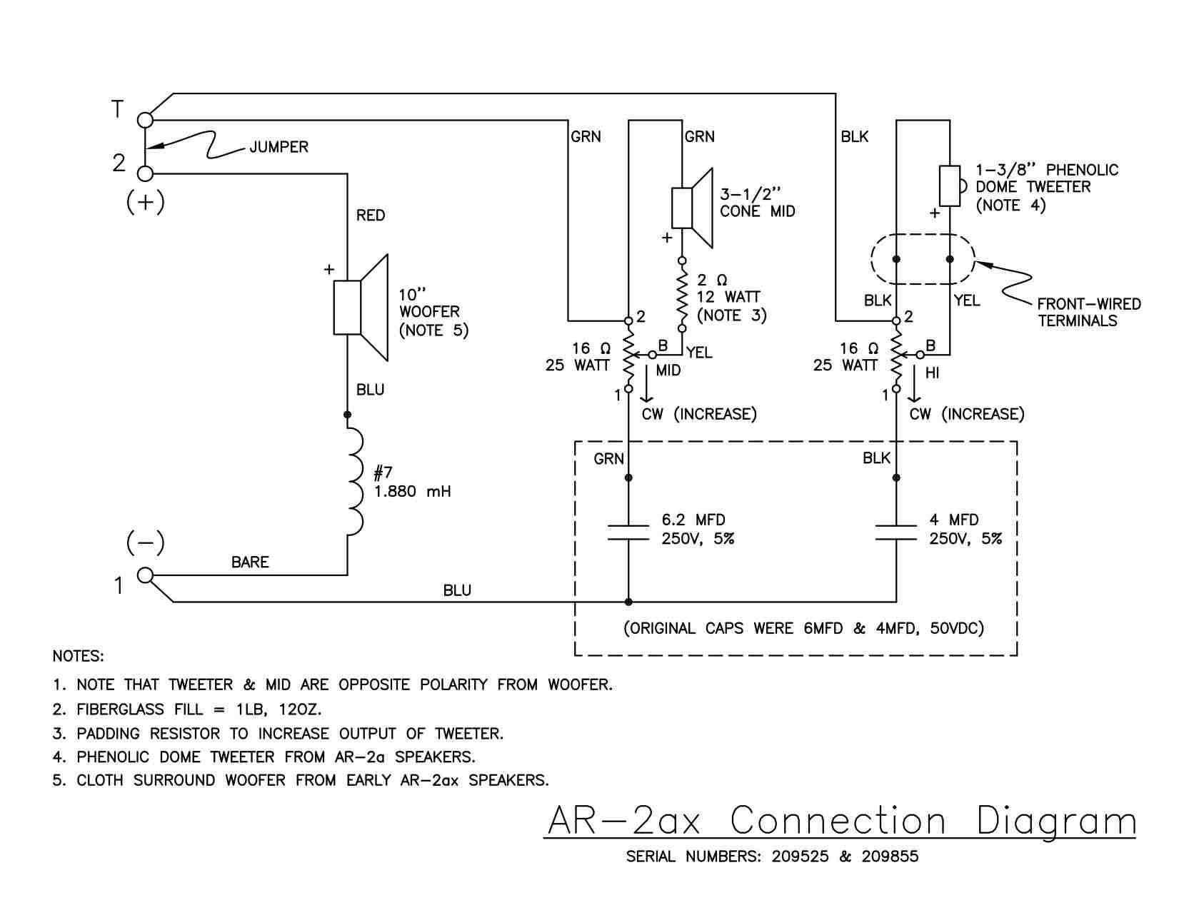 Polarity Determination - Acoustic Research - The Classic Speaker - Speaker And Tweeter Wiring Diagram