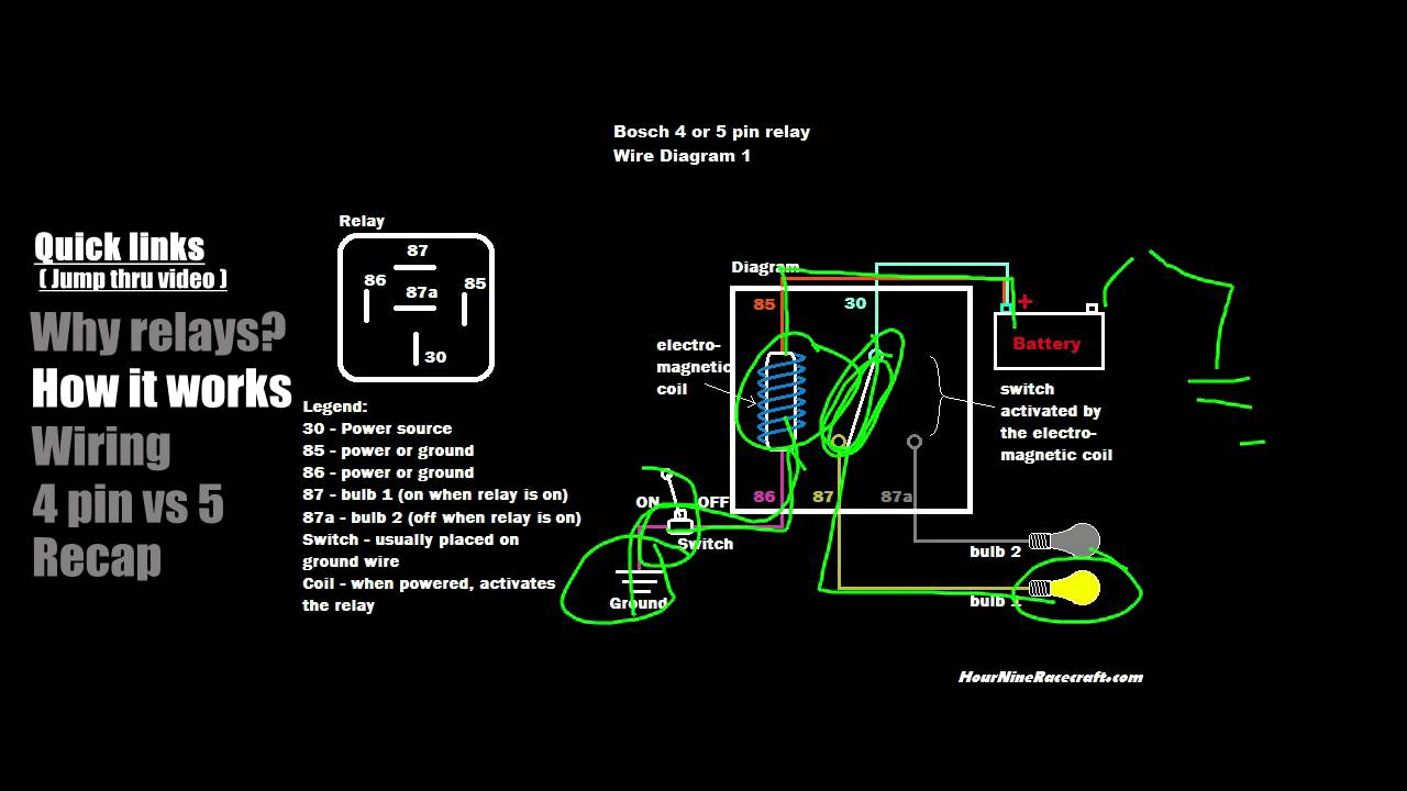 Relay Tutorial: 5 Pin Vs 4 Pin Wiring (Example 1) - Youtube - 4 Pin Relay Wiring Diagram