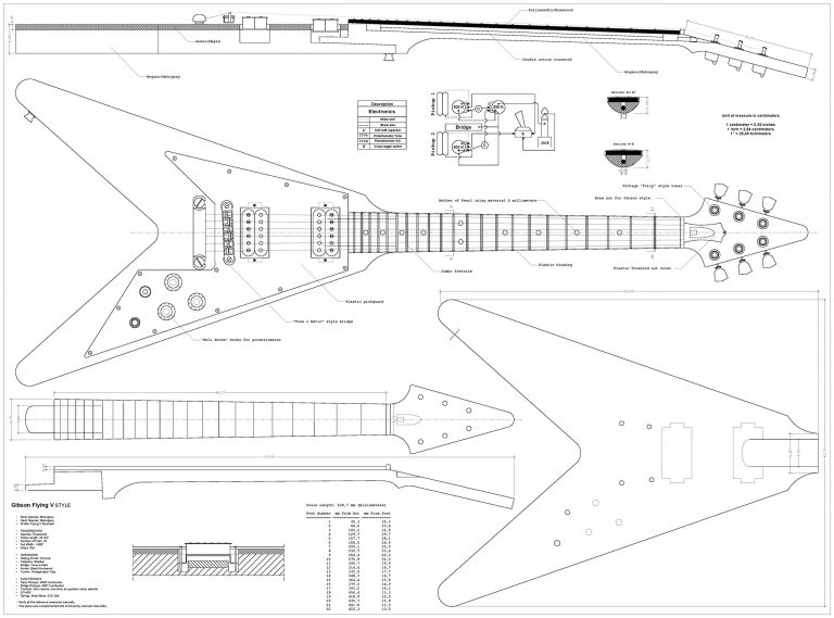 Set Of 4 Electric Guitar Plans - Gibson Flying - V, Gibson Explorer ...