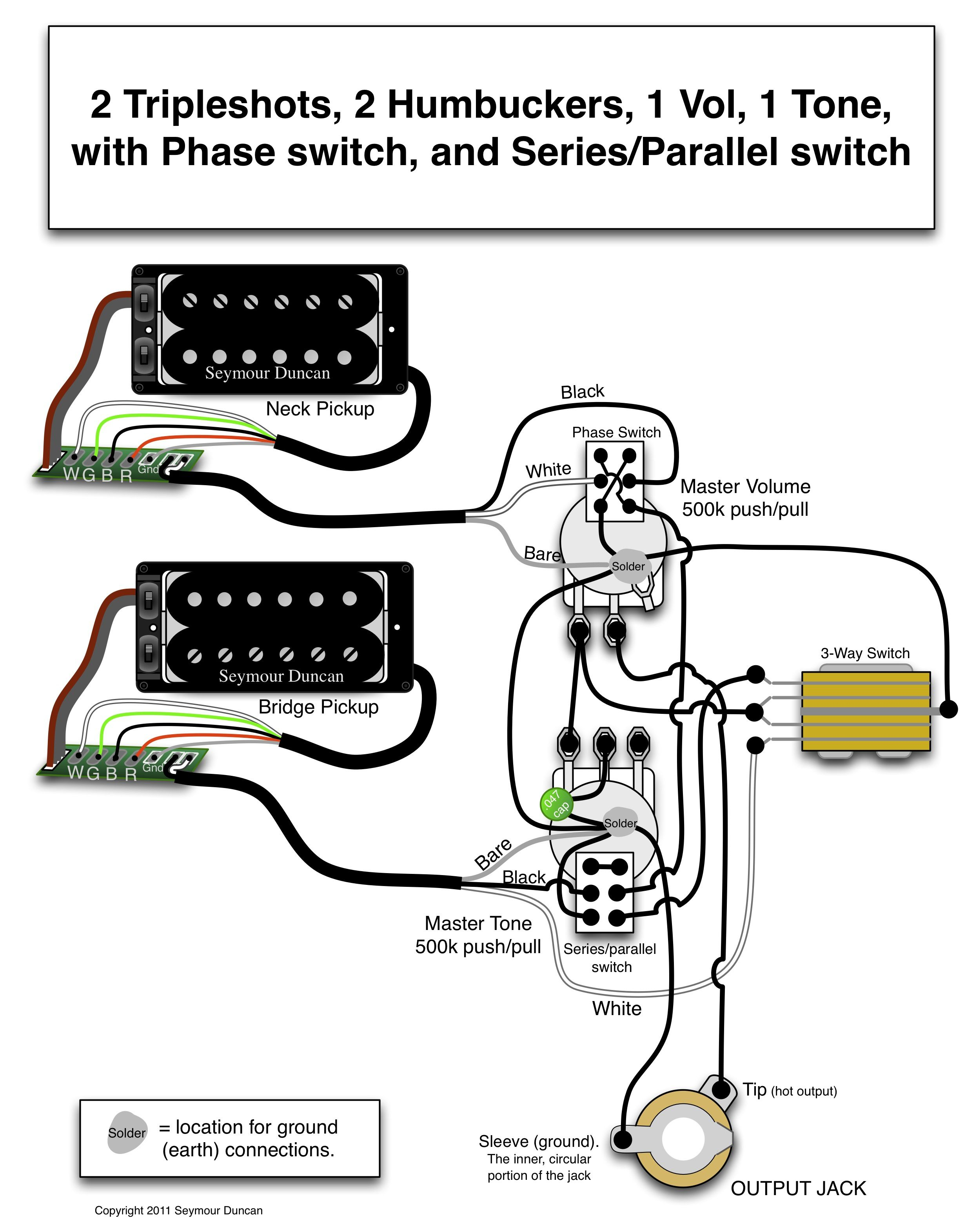 Seymour Duncan Wiring Diagram - 2 Triple Shots, 2 Humbuckers, 1 Vol - Seymour Duncan Wiring Diagram