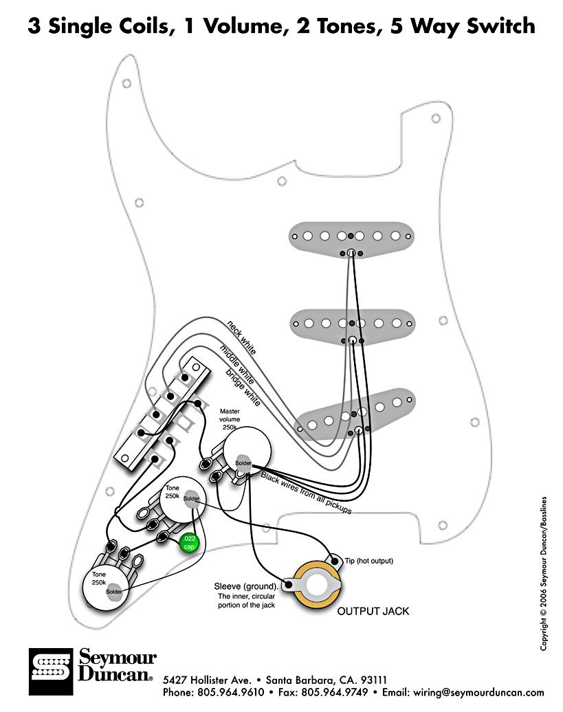 Standard Strat Wiring Diagram - 3 Single Coils, 1 Volume, 2 Tones, 5 - Jimmy Page Wiring Diagram