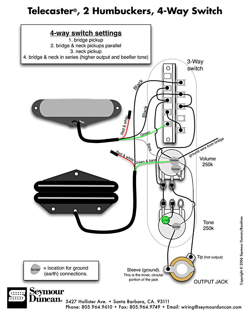 Tele Wiring Diagram, 2 Humbuckers, 4-Way Switch | Telecaster Build - Four Way Switch Wiring Diagram