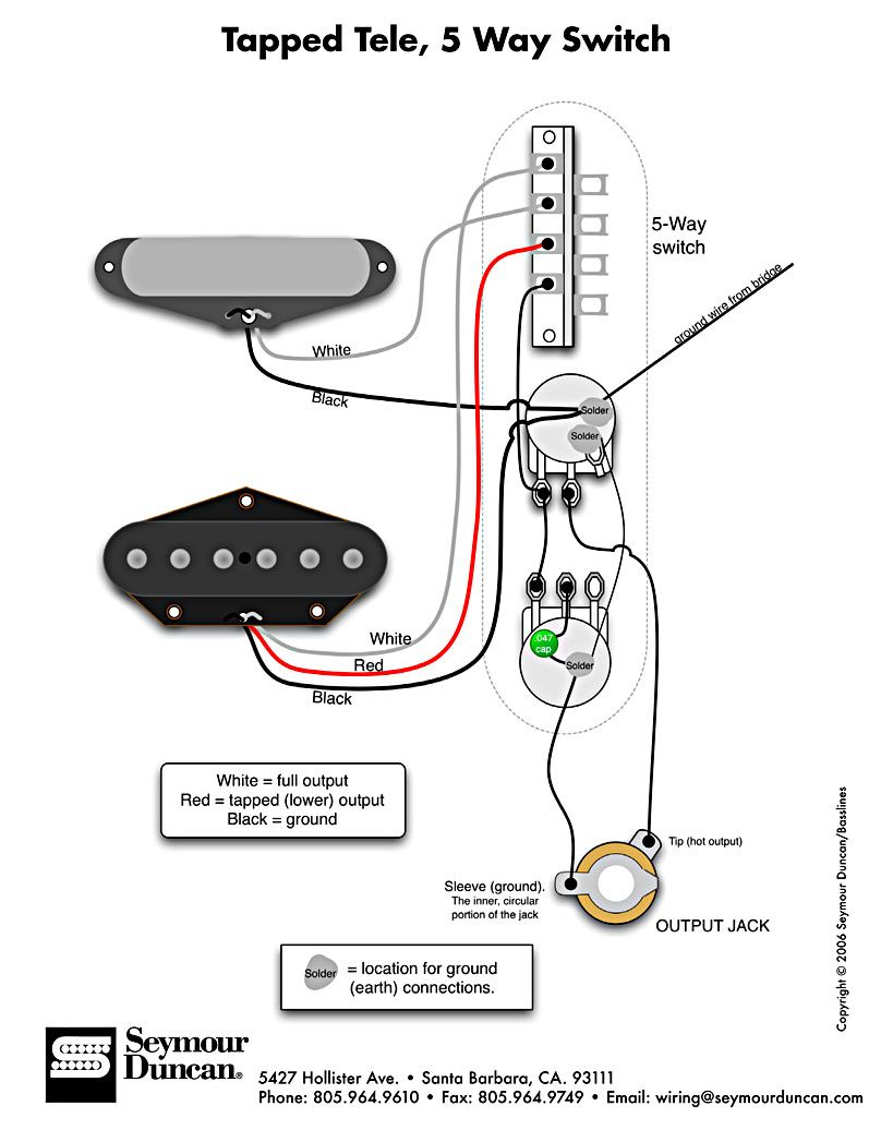 Tele Wiring Diagram, Tapped With A 5 Way Switch | Telecaster Build - Fender Telecaster Wiring Diagram