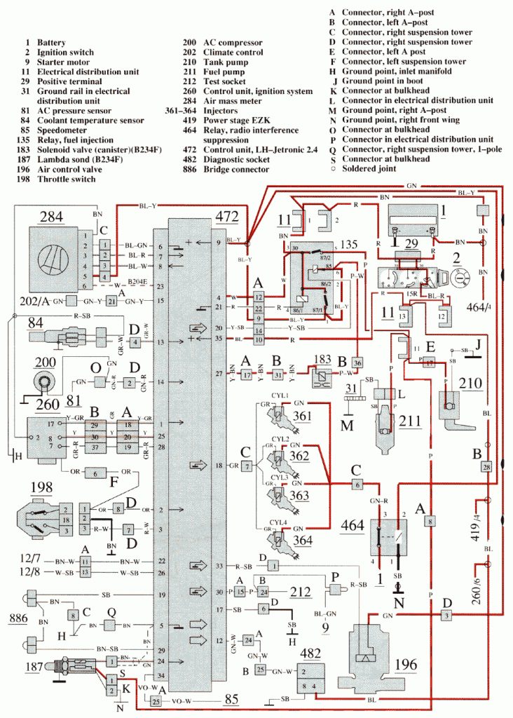 Volvo 740 1989 - Wiring Diagrams - 7 Terminal Ignition Switch Wiring