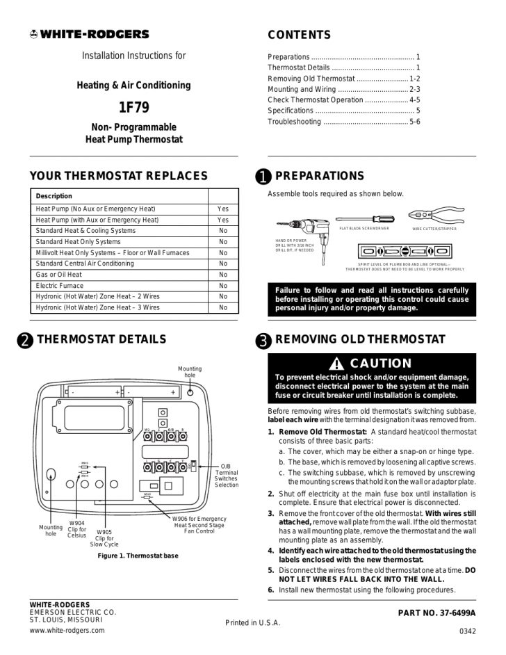 White Rodgers 1F79 User Manual | 6 Pages - White Rodgers Thermostat