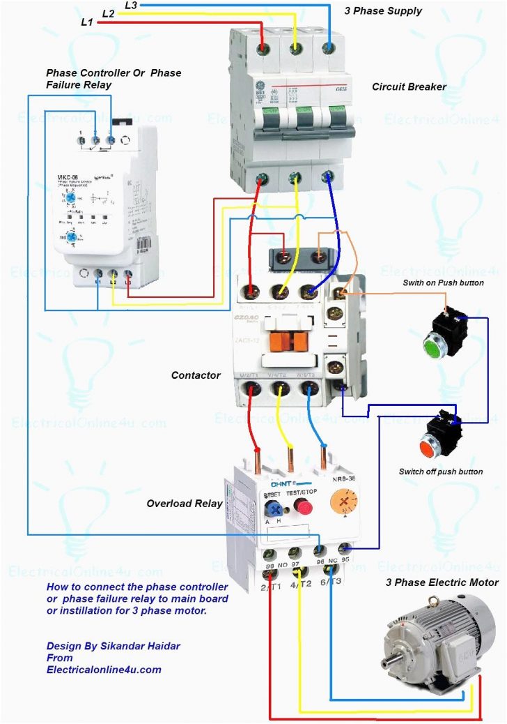 Wiring Diagram For Motor Starter 3 Phase Controller Failure Relay - 3 