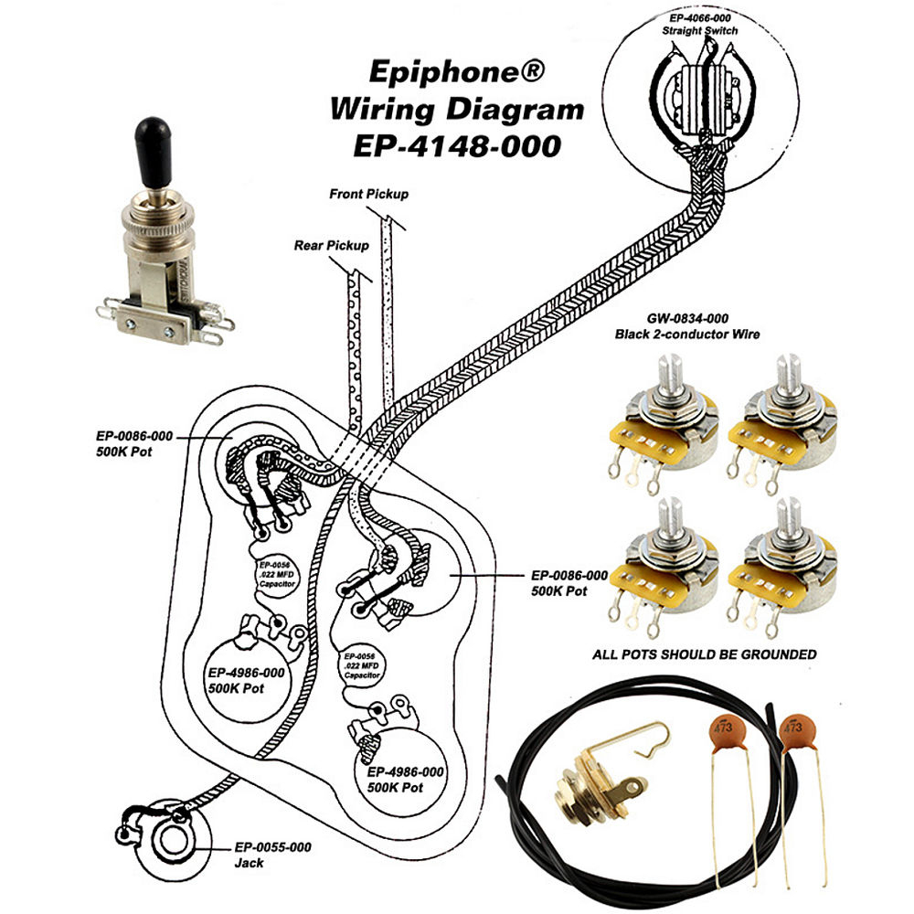 Wiring Kit For Epiphone® Les Paul Complete W Diagram Cts Pots - Epiphone Les Paul Wiring Diagram