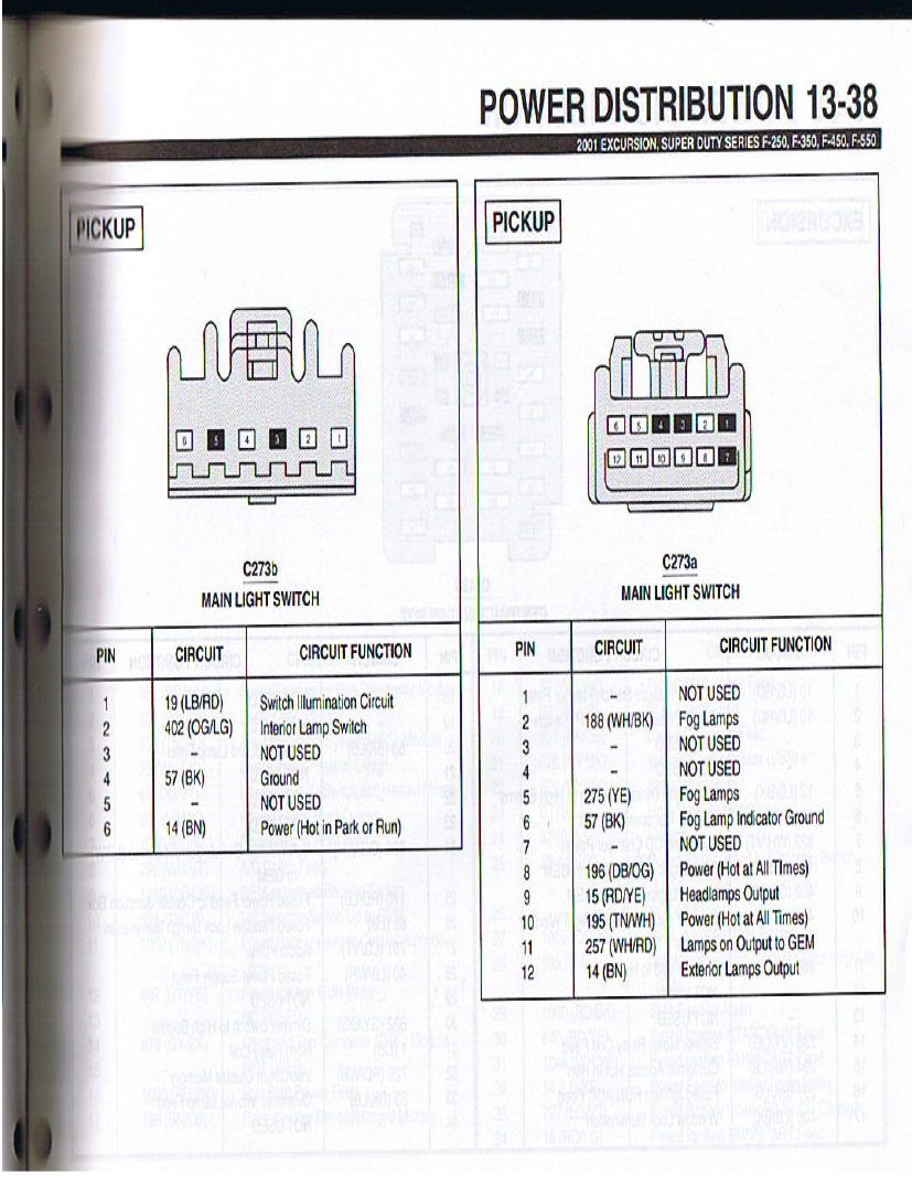 Wiring Pinout For 99-00 And 01-07 Headlight Switch - Ford Truck - Headlight Switch Wiring Diagram